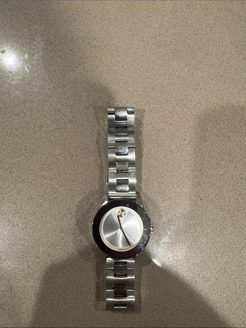 Movado Silver and Black Stainless Steel Bracelet Watch